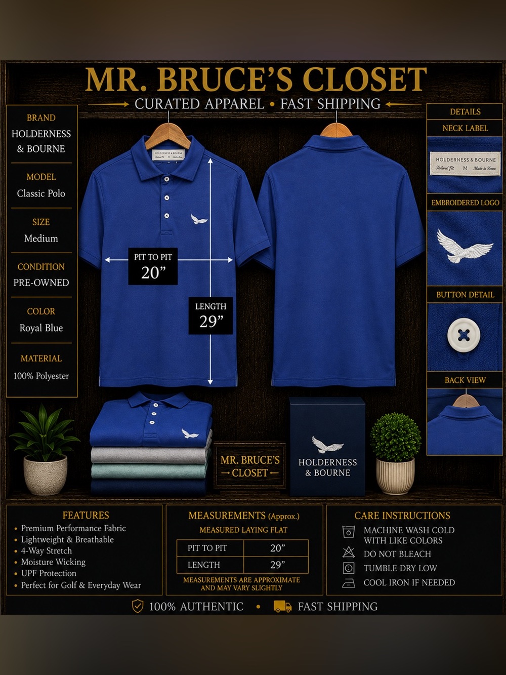 Holderness & Bourne Royal Blue Polo Shirt - Short Sleeve